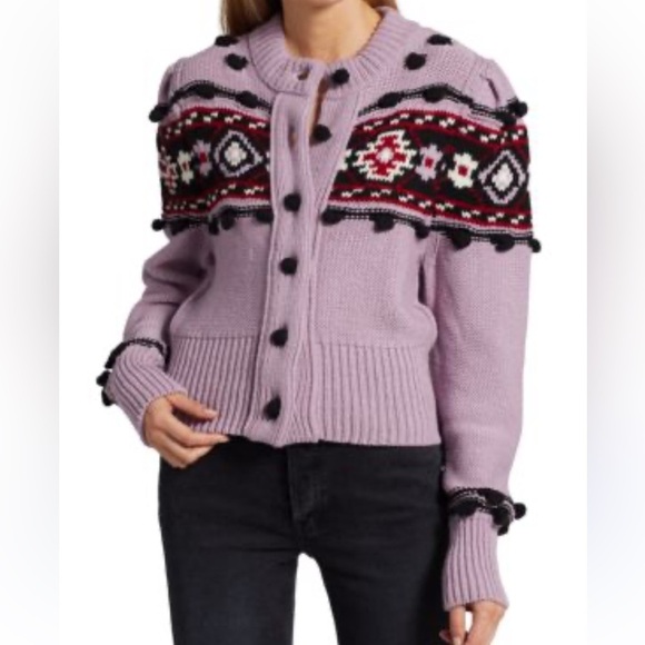 Hayley Menzies Greta Geometric Intarsia Cardigan in Lilac and Black Size XS - Picture 1 of 14